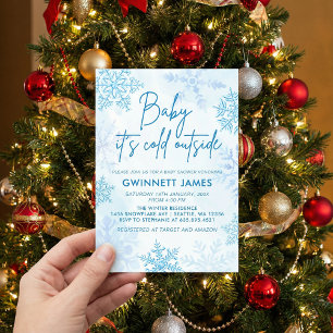 Invitation Bébé il fait froid dehors Bleue Baby Shower