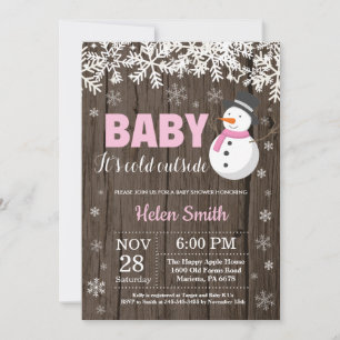 Invitation Bébé il fait froid dehors Bonhomme de neige Fille 