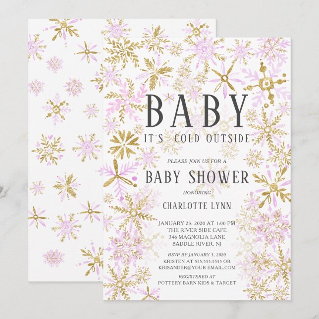 Invitation Bébé Il fait froid dehors Filles Baby shower (Devant / Derrière)