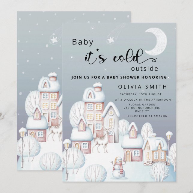 Invitation Bébé il fait froid dehors informations sur le baby (Devant / Derrière)