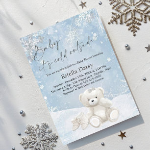 Invitation Bébé, il fait froid dehors Teddy Bear flocons de n