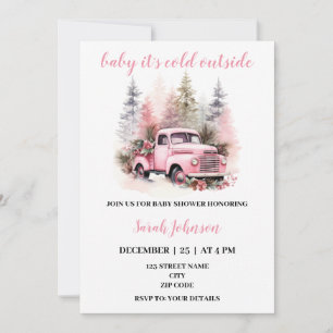 Invitation Bébé il fait froid devant le baby shower de camion