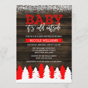 Invitation Bébé Il fait froid en dehors du Baby shower rouge 