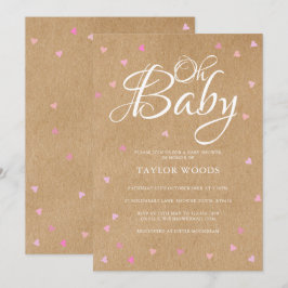 Invitation Bébé joli coeur rose Baby shower Boho rustique