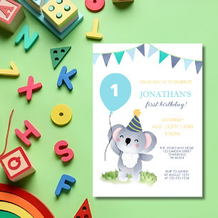 Invitation Bébé Koala Balloon Party Drapeau Anniversaire