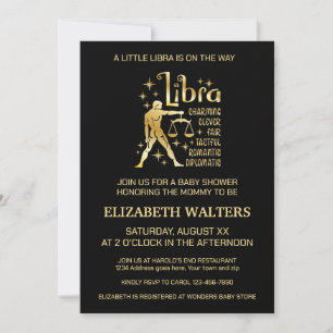 Invitation Bébé Libra Or et Noir Shower Céleste
