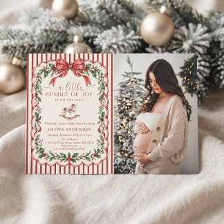 Invitation Bébé Little Baby Shower Photo de Noël à rayures ro