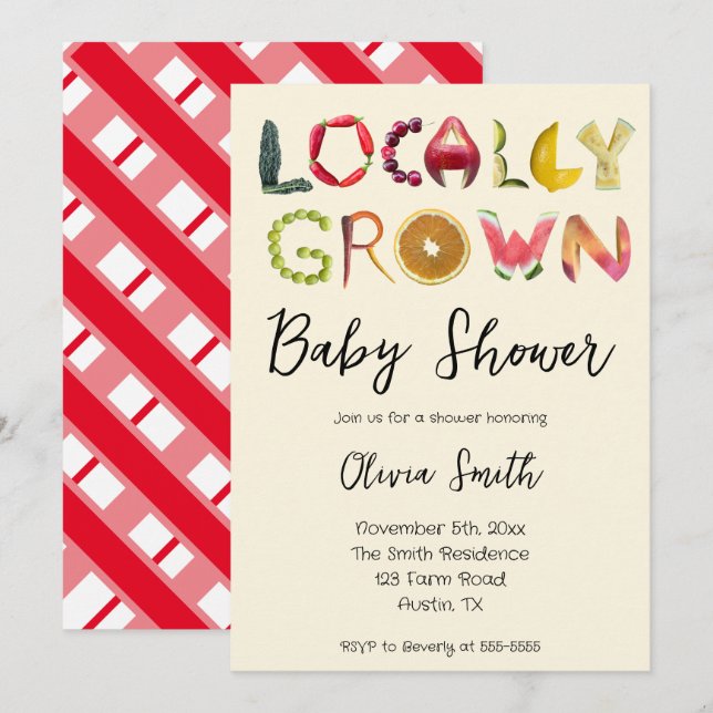 Invitation Bébé local | Baby shower du marché agricole (Devant / Derrière)