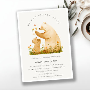 Invitation Bébé maman Bearly Wait Floral Neutal Baby shower