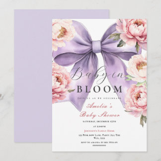Invitation Bébé mauve en Baby shower en fleur Peine rose