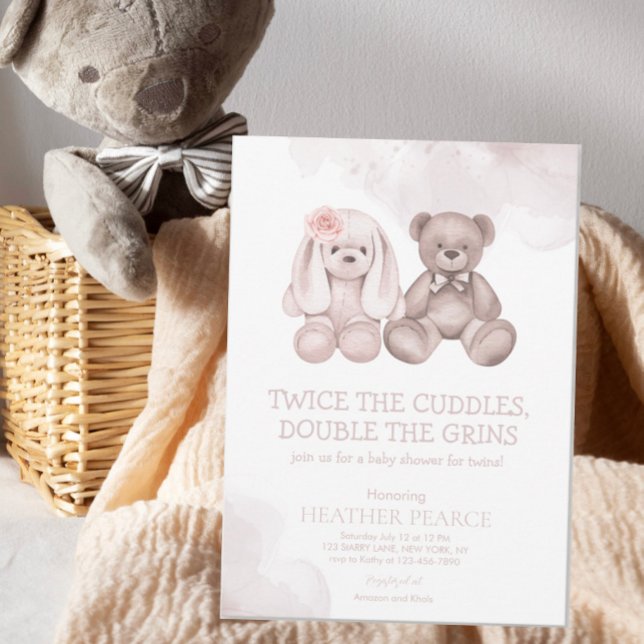 Invitation Bébé mignon Animal Teddy Ours Garçon Fille Twins D (Créateur téléchargé)