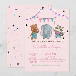 Invitation Bébé mignon animaux, Baby shower étoiles