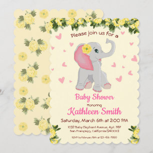Invitation Bébé mignon Aquarelle Eléphant Baby shower Floral