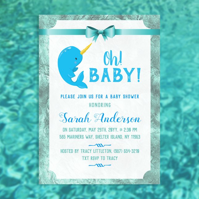 Invitation Bébé mignon Baby shower Narwhal (Créateur téléchargé)