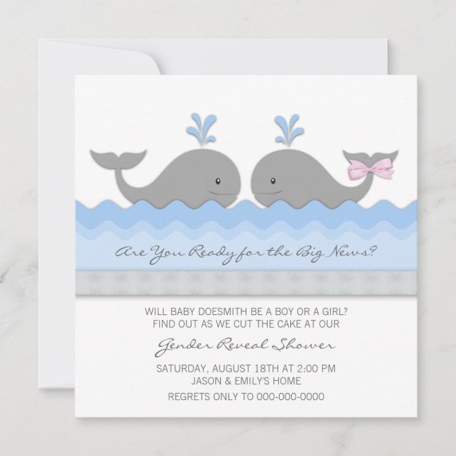Invitation Bébé mignon baleine Révélation de genre (Devant)