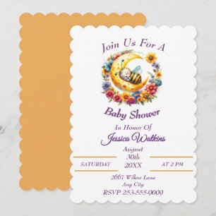 Invitation Bébé mignon Bumble Bee Dormir sur une demi-lune