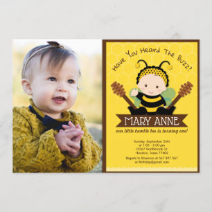 Invitation Bébé mignon Bumble Bee Honey Bee 1er Anniversaire 