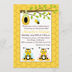 Invitation Bébé mignon Bumblebee Twin Girls Baby shower garço