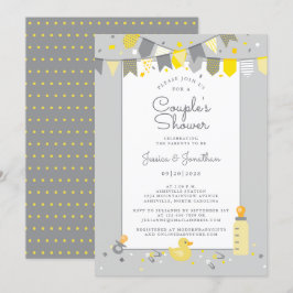Invitation Bébé mignon Couples Douche gris jaune Bannière mod