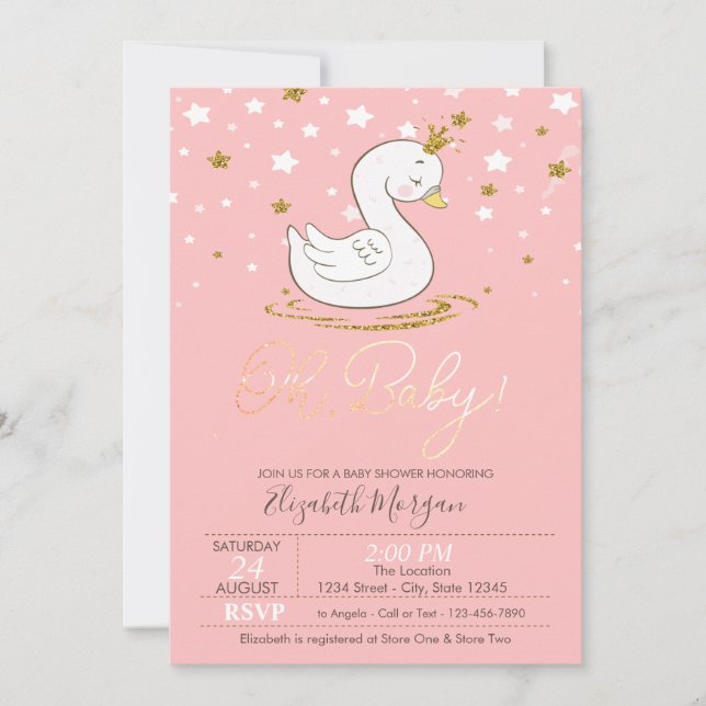Invitation Bébé mignon Couronne de cygne Baby shower étoiles (Devant)