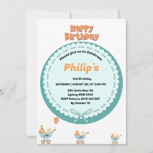 Invitation Bébé mignon dans un landau anniversaire 