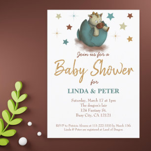 Invitation Bébé mignon Dinosaure Hatching Baby shower neutre