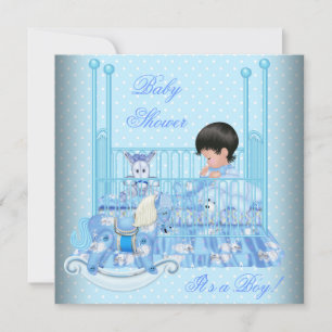 Invitation Bébé mignon douche bébé garçon lit bébé bleu berce