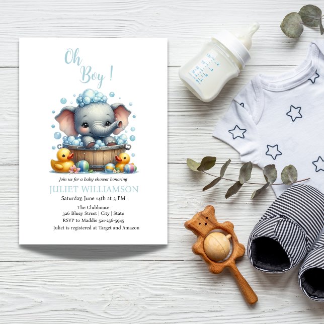 Invitation Bébé mignon Eléphant Aquarelle bulles Baby shower (Créateur téléchargé)