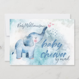 Invitation Bébé mignon Eléphant Bleu Aquarelle Douche Par Cou