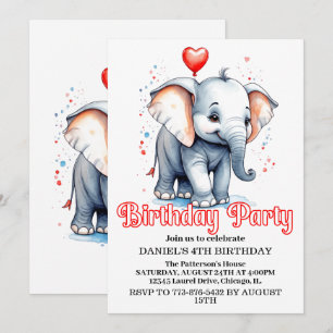 Invitation Bébé mignon éléphant fête d'anniversaire