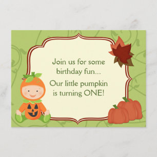 Invitation Bébé mignon en costume Citrouille 1er anniversaire