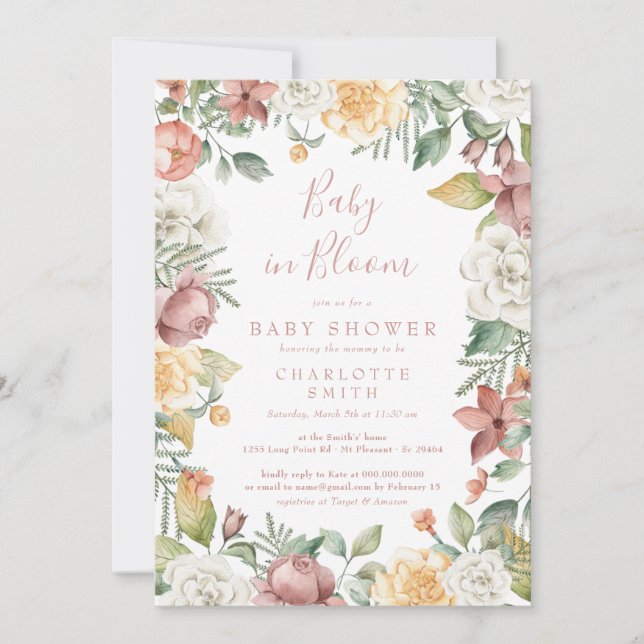 Invitation Bébé mignon En Fleur Floral Fille Baby shower Boho (Devant)