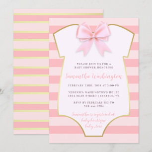 Invitation Bébé mignon fille Blush Bow rose et Baby shower or