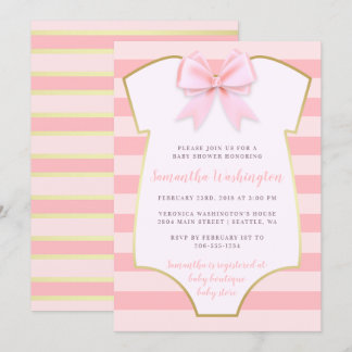 Invitation Bébé mignon fille Blush Bow rose et Baby shower or