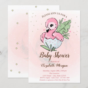 Invitation Bébé mignon Flamant Rose Étoiles Baby Shower