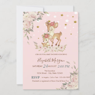 Invitation Bébé mignon Fleurs de cerfs, Baby shower d'étoiles