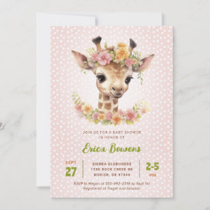 Invitation Bébé mignon Giraffe Girl Wild Safari Douche Sprink