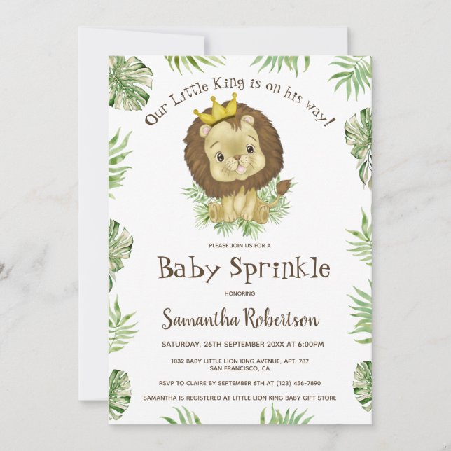 Invitation Bébé mignon Lion King Aquarelle Bébé Sprinkel (Devant)