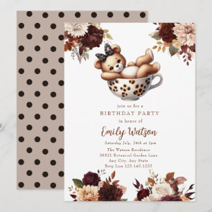 Invitation Bébé mignon Ours en peluche   Anniversaire Tea Par