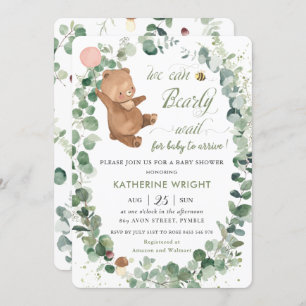 Invitation Bébé mignon Ours vert Baby shower fille