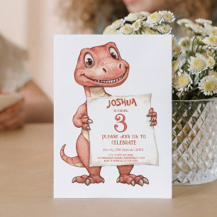 Invitation Bébé mignon Red Dinosaur Anniversaire de enfant Pa