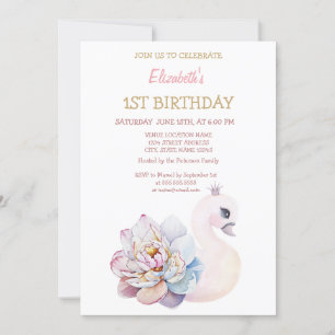 Invitation Bébé mignon Swan Fleur rayé Anniversaire
