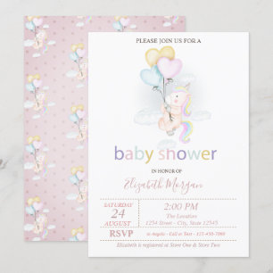 Invitation Bébé mignon Unicorn Ballons Baby shower