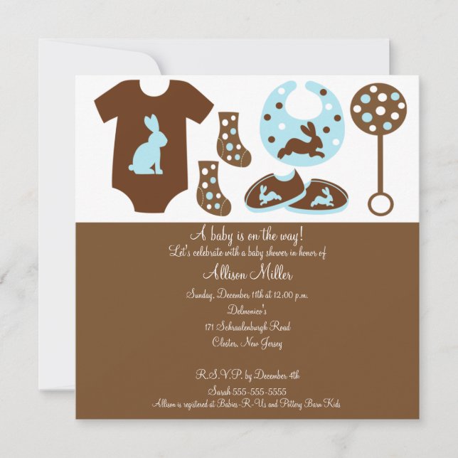 Invitation Bébé mignon Vêtements garçon Baby shower Invitatio (Devant)