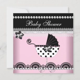 Invitation Bébé mignonne Baby shower fille rose perle noire