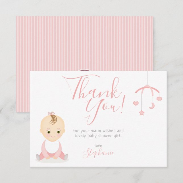 Invitation Bébé mignonne fille et son Baby shower mobile (Devant / Derrière)