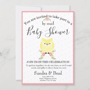 Invitation Bébé mignonne fille hibou jaune Baby shower modern