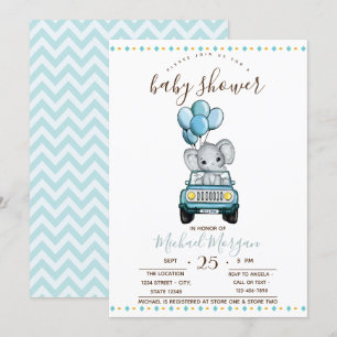 Invitation Bébé migny Elephant Car, Baby shower Zigzag