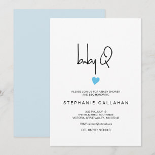 Invitation Bébé moderne BBQ Douche Minuscule Coeur bleu