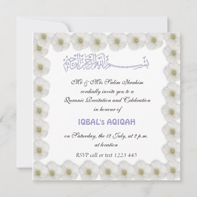 Invitation Bébé musulman Aqiqah (Devant)
